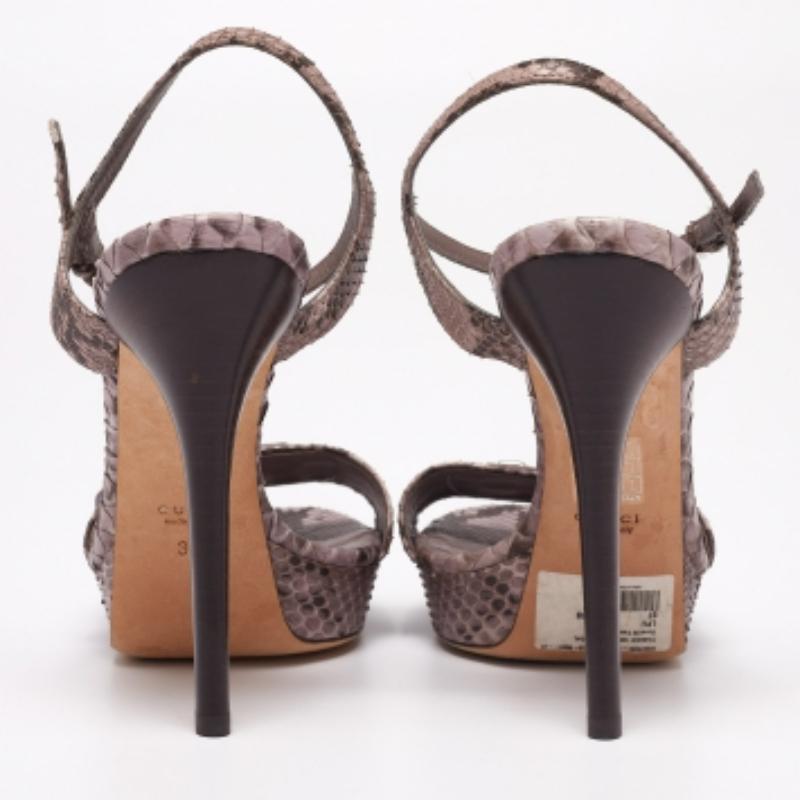 Gucci Purple/Brown Python Leather Bamboo Ankle Straps Platform Sandals Size 37 For Sale 1