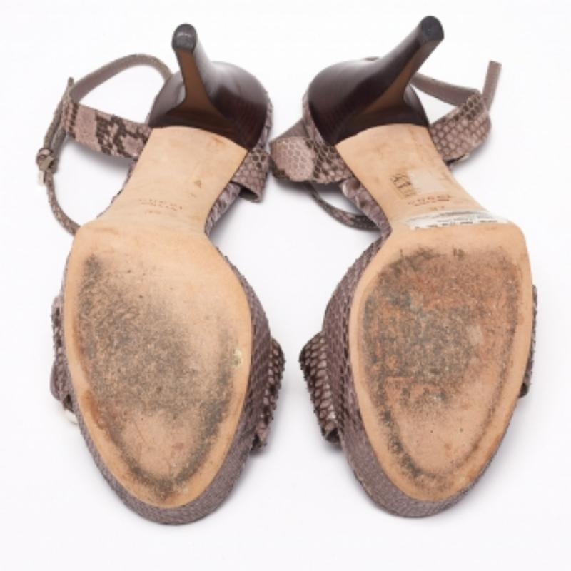 Gucci Purple/Brown Python Leather Bamboo Ankle Straps Platform Sandals Size 37 For Sale 2