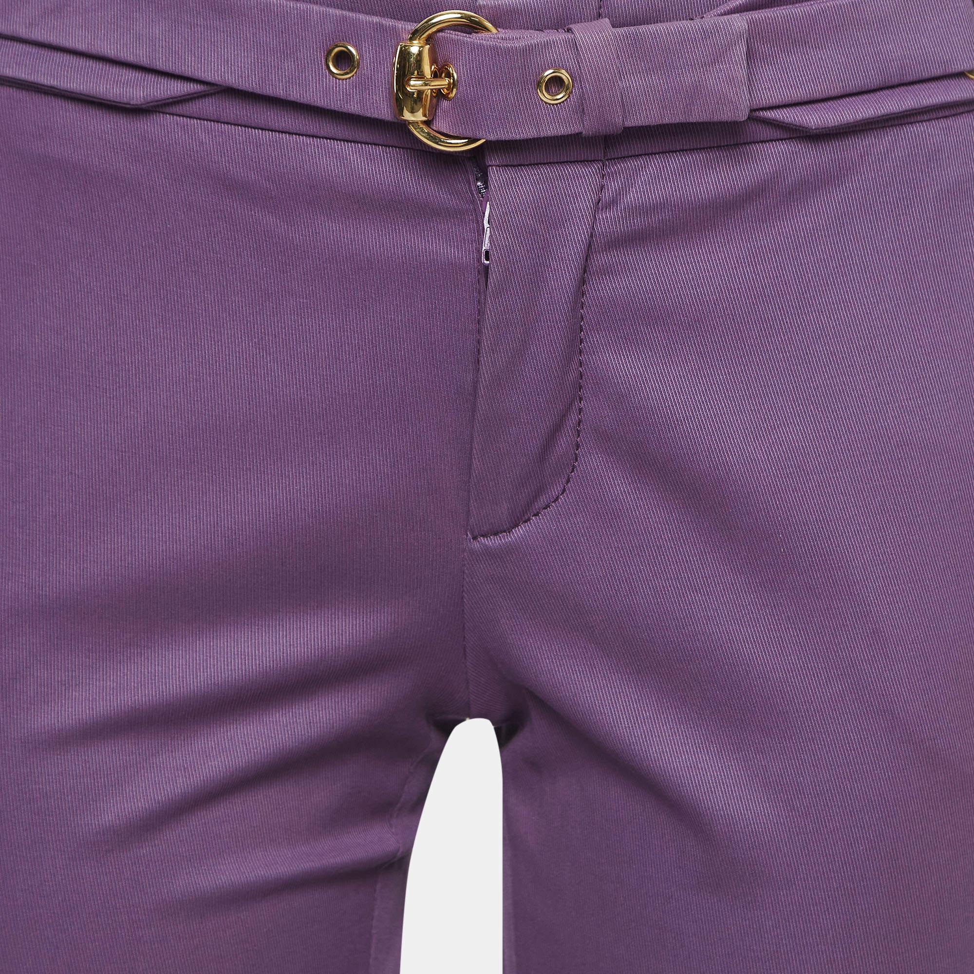 Gucci Purple Cotton Twill Belted Straight Leg Pants M In Good Condition For Sale In Dubai, Al Qouz 2
