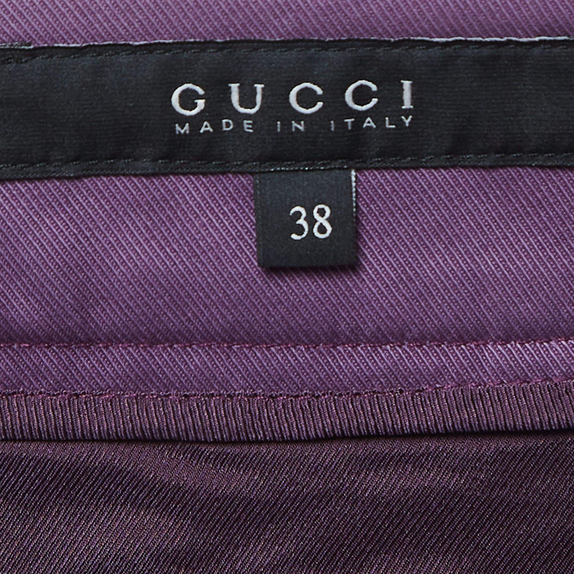 Women's Gucci Purple Cotton Twill Belted Straight Leg Pants M For Sale