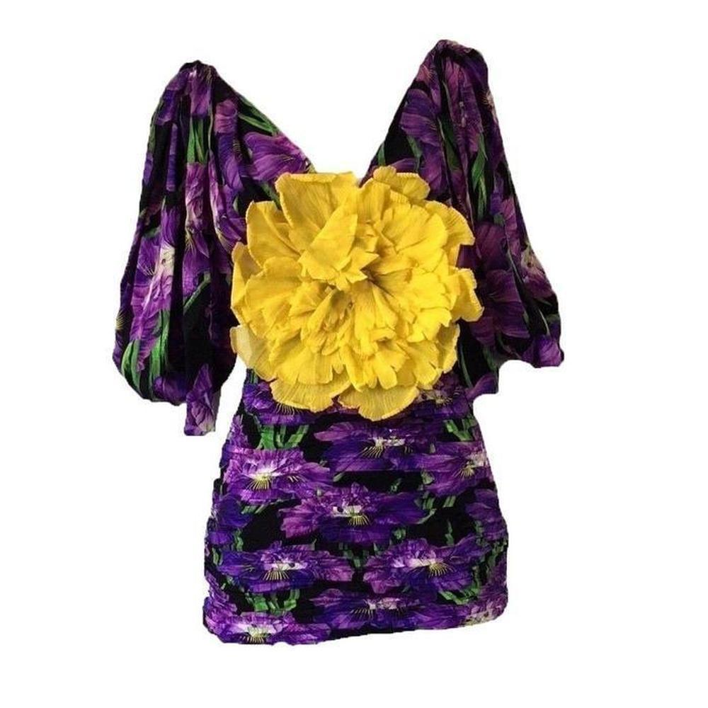 GUCCI Purple Crinkled Floral Purple Dress IT38 US 0-2 For Sale