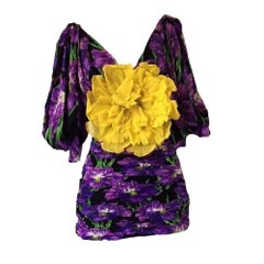 GUCCI Purple Crinkled Floral Purple Dress IT38 US 0-2