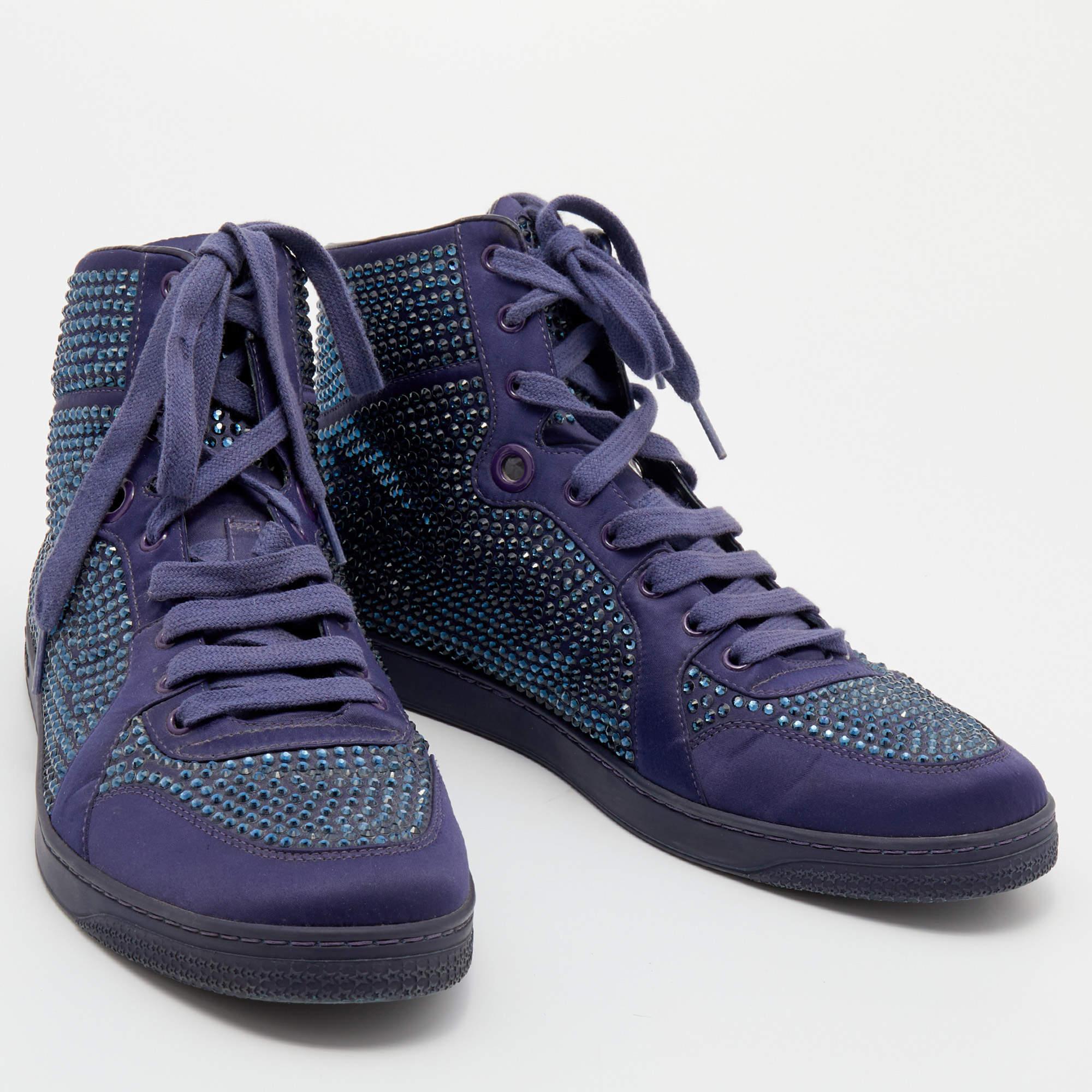 Gucci Purple Crystal Embellished Satin And Leather High Top Sneakers Size 43.5 1