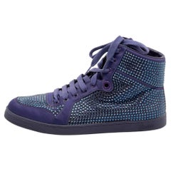 Gucci Purple Crystal Embellished Satin And Leather High Top Trainers Size 43.5