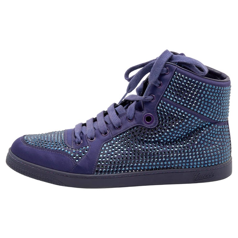Gucci Purple Crystal Embellished Satin And Leather High Top Sneakers Size  43.5 at 1stDibs