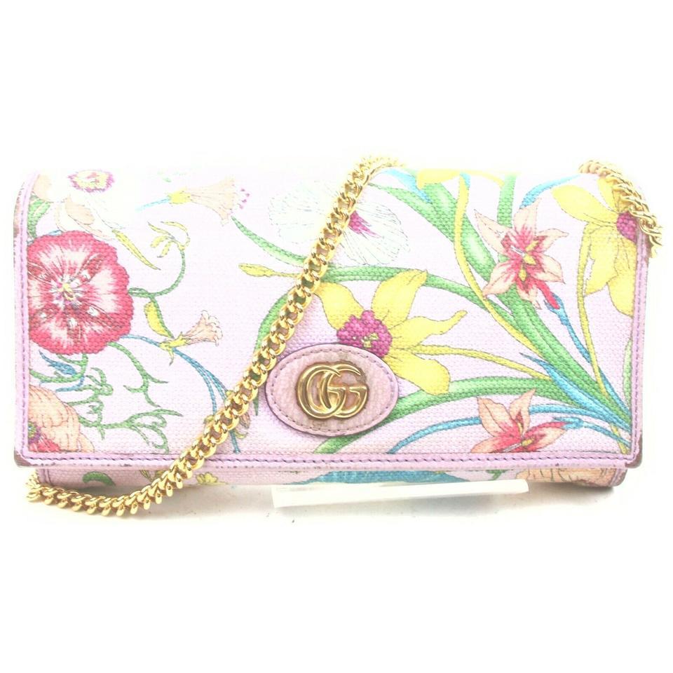 Gucci Purple Flora Wallet on Chain Crossbody Flap Bag 862994 In Good Condition In Dix hills, NY