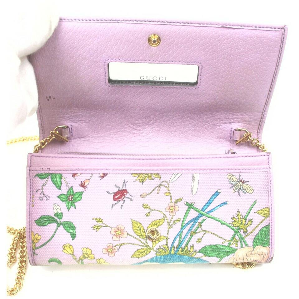 Women's Gucci Purple Flora Wallet on Chain Crossbody Flap Bag 862994