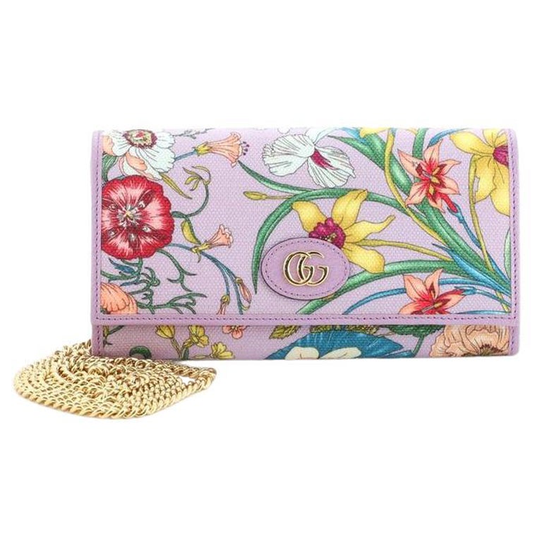 Gucci Purple Flora Wallet on Chain Crossbody Flap Bag 862994