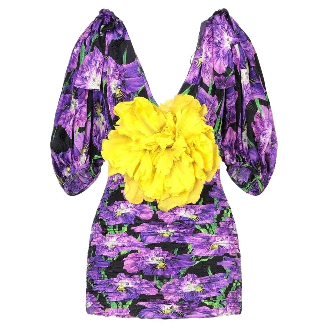 Gucci Purple Floral Pattern Silk Dress  IT38 US2 For Sale