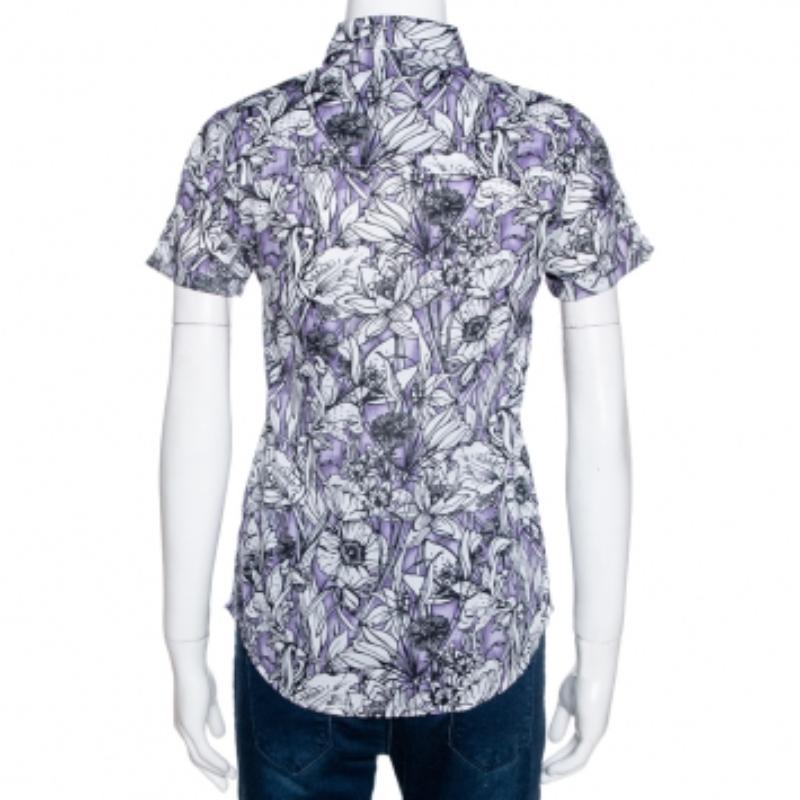 Gucci Purple Floral Print Cotton Short Sleeve Shirt S (Grau) im Angebot