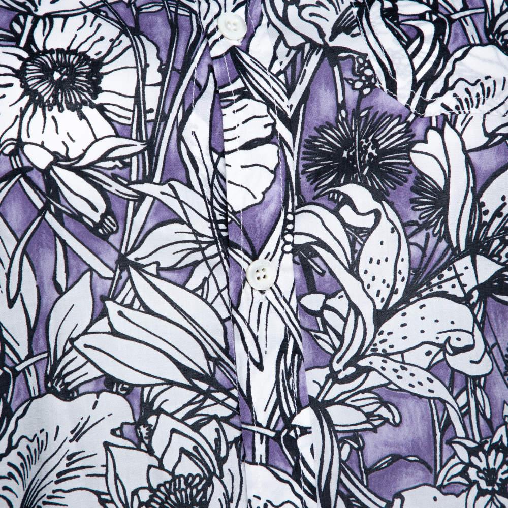 Gucci Purple Floral Print Cotton Short Sleeve Shirt S In Good Condition In Dubai, Al Qouz 2