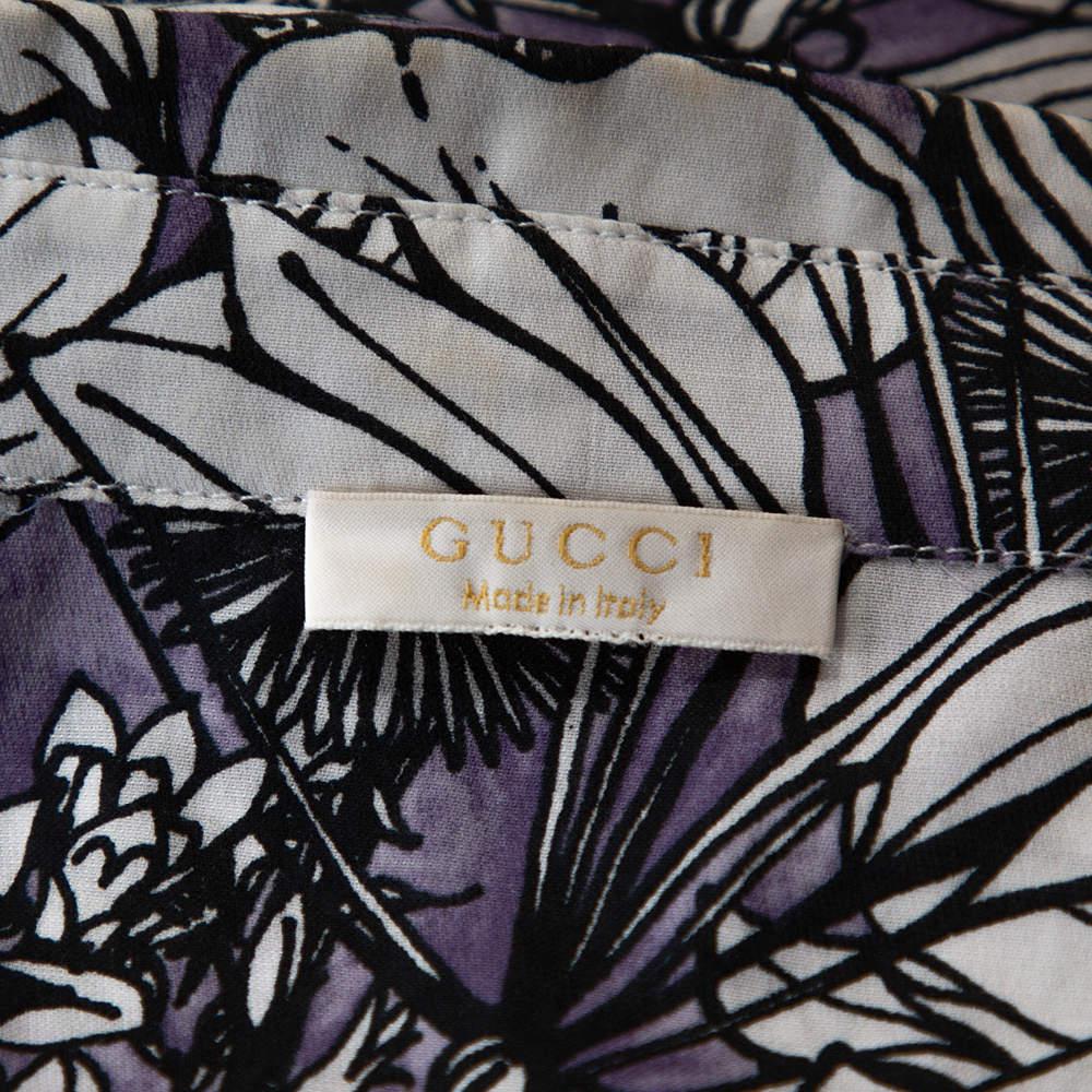 Women's Gucci Purple Floral Print Cotton Short Sleeve Shirt S