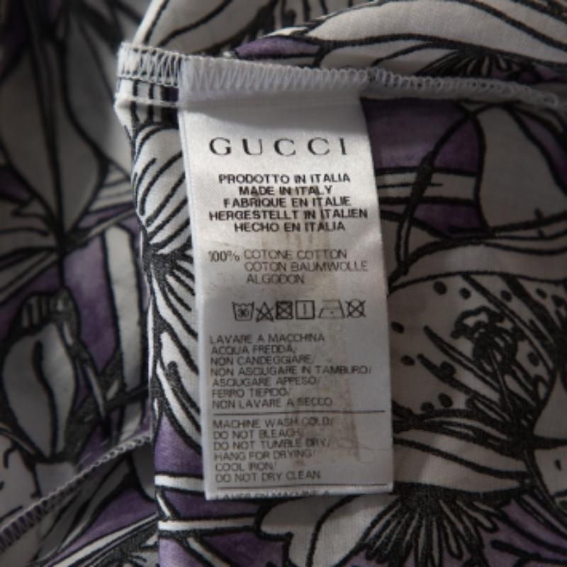 Gucci Purple Floral Print Cotton Short Sleeve Shirt S Damen im Angebot