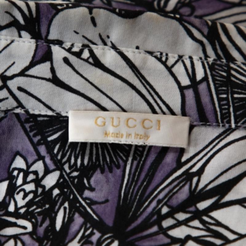 Gucci Purple Floral Print Cotton Short Sleeve Shirt S im Angebot 1