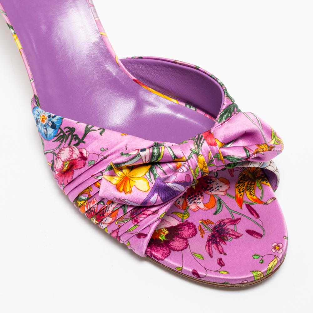 Gucci Purple Floral Print Satin Bow Slide Sandals Size 41 1