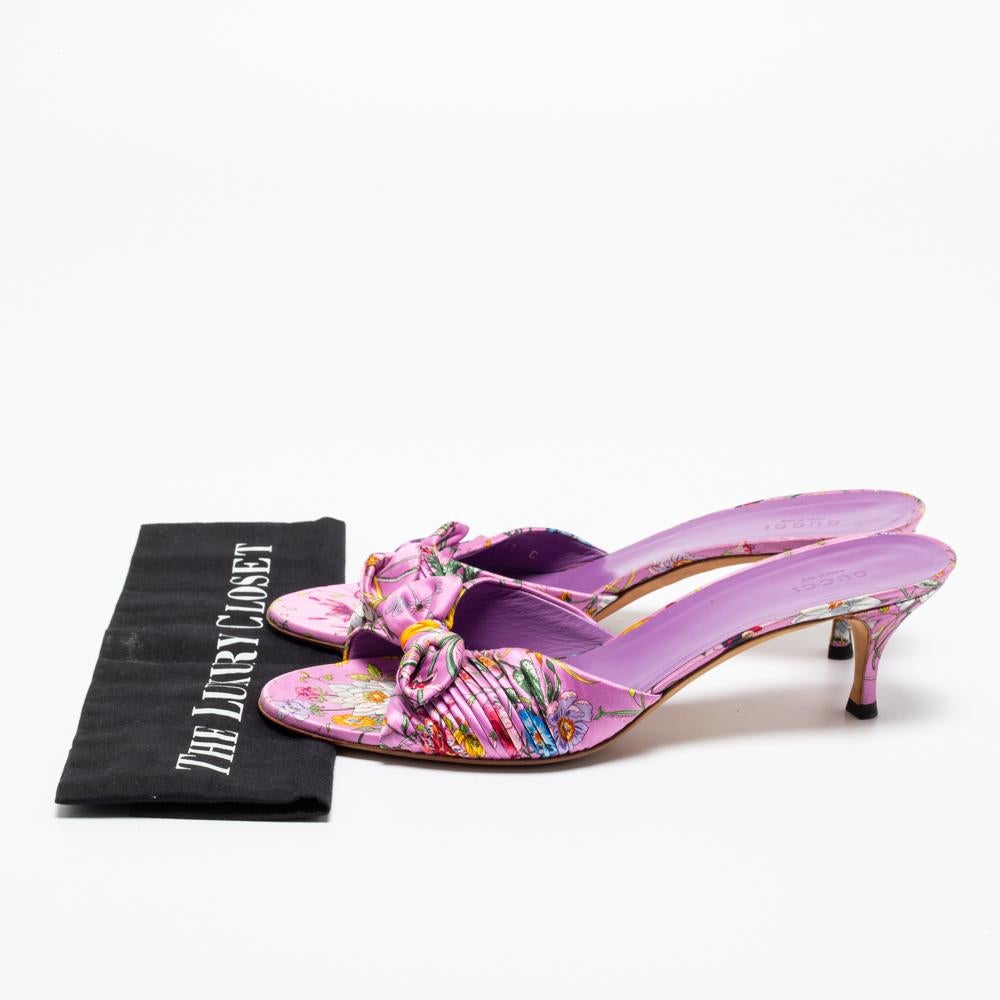 Gucci Purple Floral Print Satin Bow Slide Sandals Size 41 4