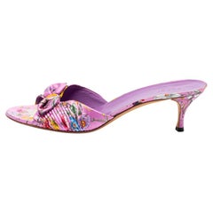 Gucci Purple Floral Print Satin Bow Slide Sandals Size 41