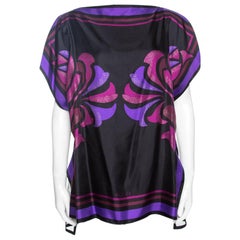 Gucci Purple Floral Printed Silk and Mesh Kaftan Top (One Size)