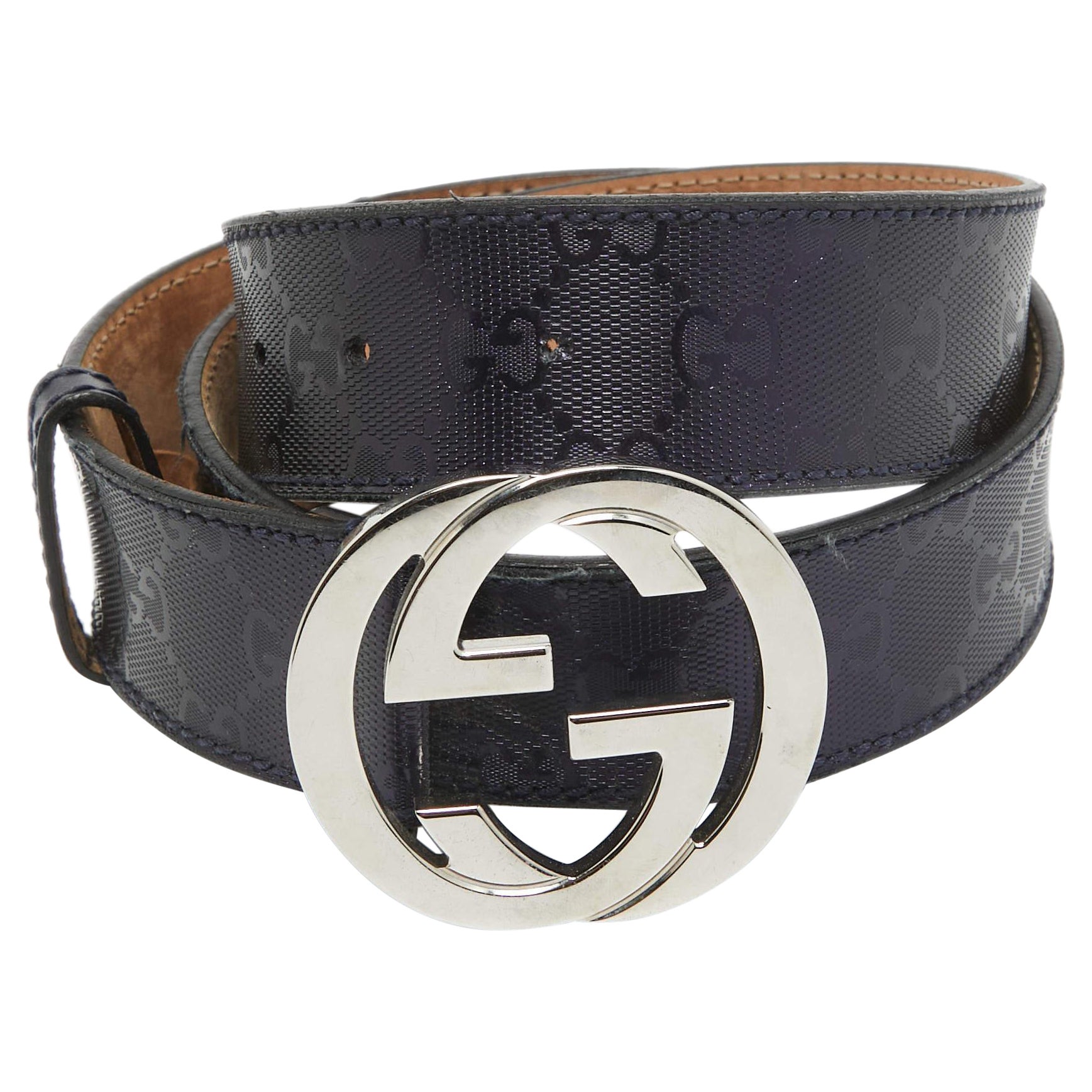 Gucci Purple GG Imprime Canvas Interlocking G Buckle Belt 90CM