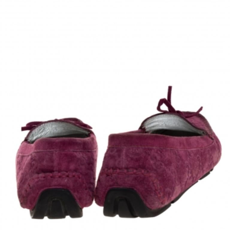 Black Gucci Purple GG Suede Leather Bow Slip On Loafers Size 36.5 For Sale