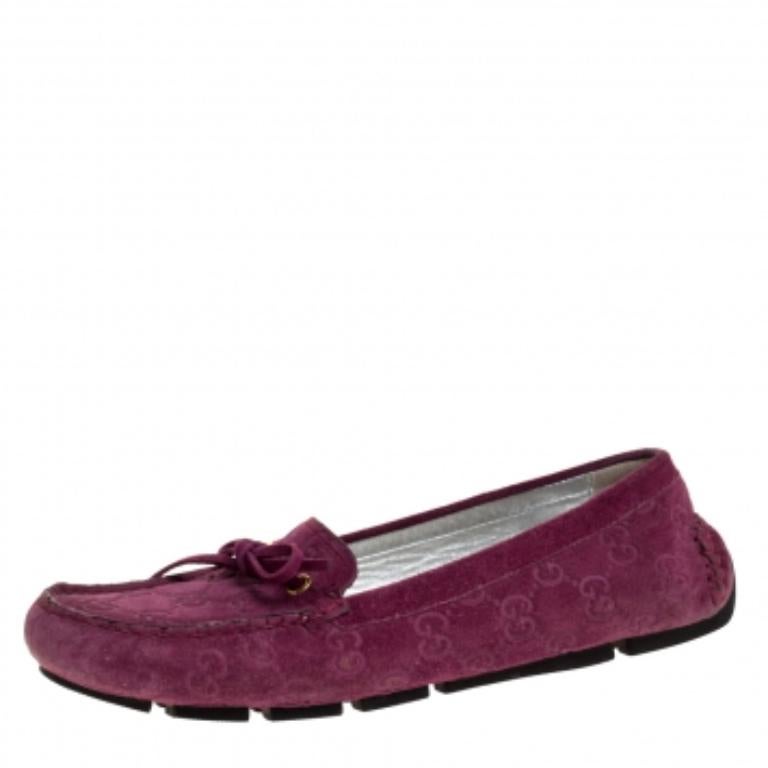 Gucci Purple GG Suede Leather Bow Slip On Loafers Size 36.5 For Sale 1