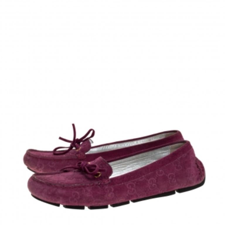 Gucci Purple GG Suede Leather Bow Slip On Loafers Size 36.5 For Sale 2