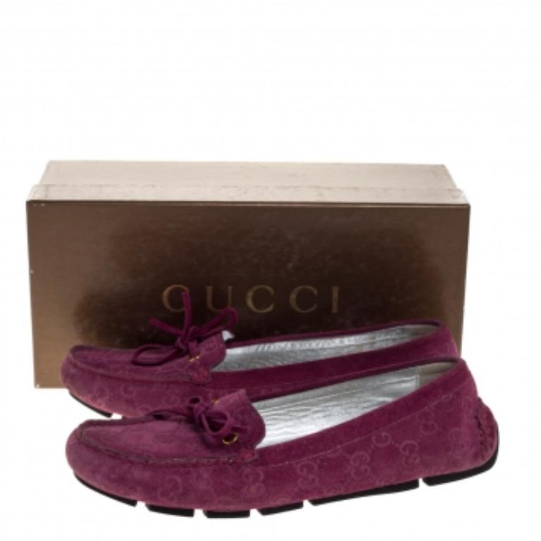 Gucci Purple GG Suede Leather Bow Slip On Loafers Size 36.5 For Sale 3