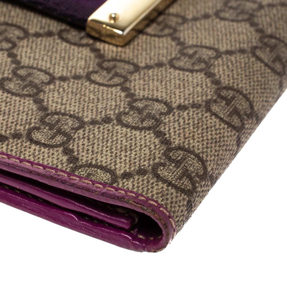 Gucci Purple GG Supreme Canvas and Leather Web Limited Edition Flap Wallet In Good Condition In Dubai, Al Qouz 2