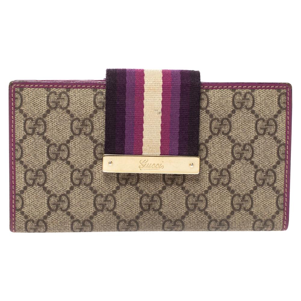 Gucci Purple GG Supreme Canvas and Leather Web Limited Edition Flap Wallet