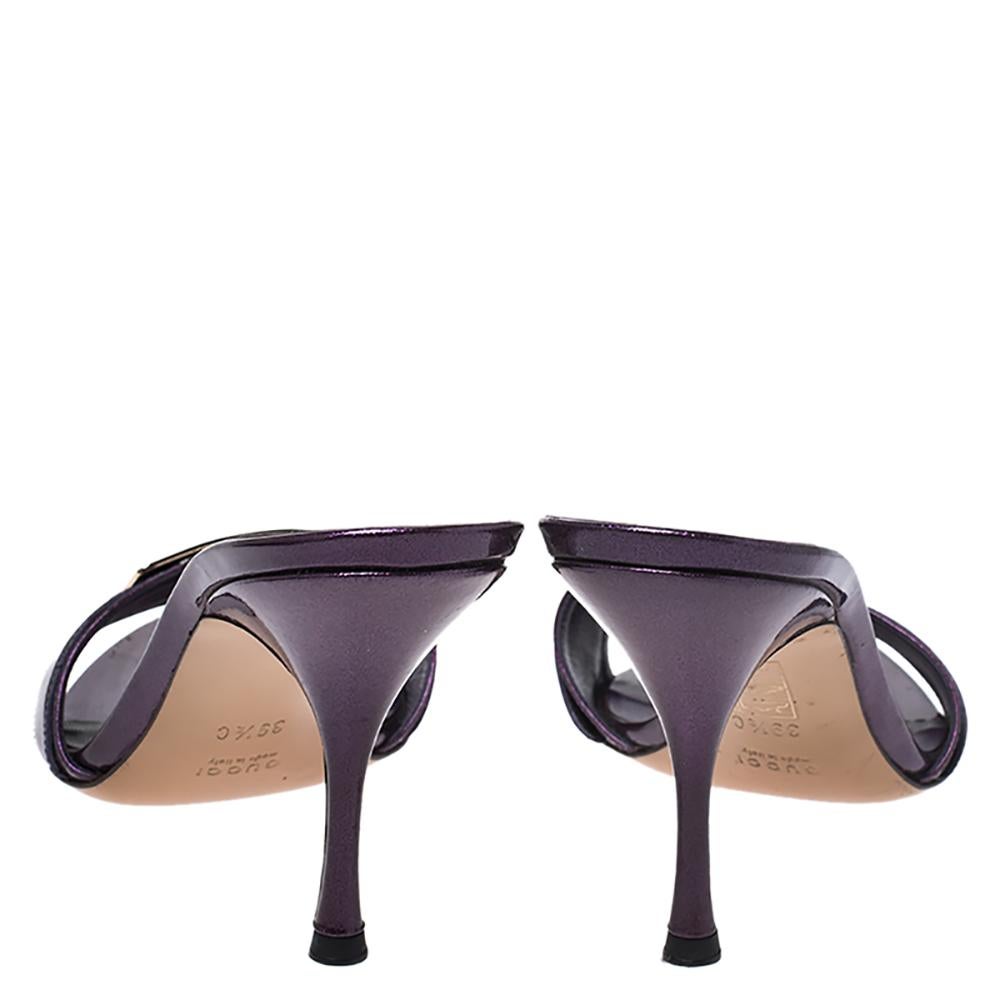 Black Gucci Purple Glitter Patent Leather Open Toe Sandals Size 39.5