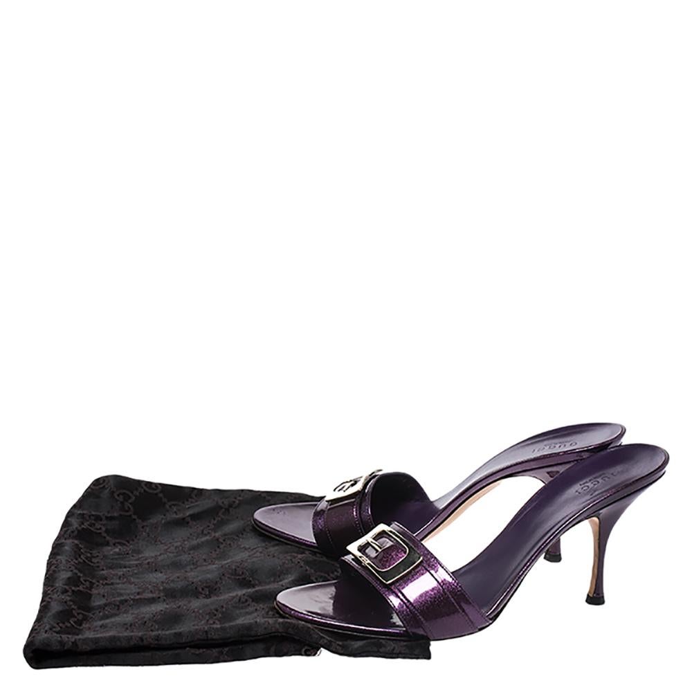 Women's Gucci Purple Glitter Patent Leather Open Toe Sandals Size 39.5