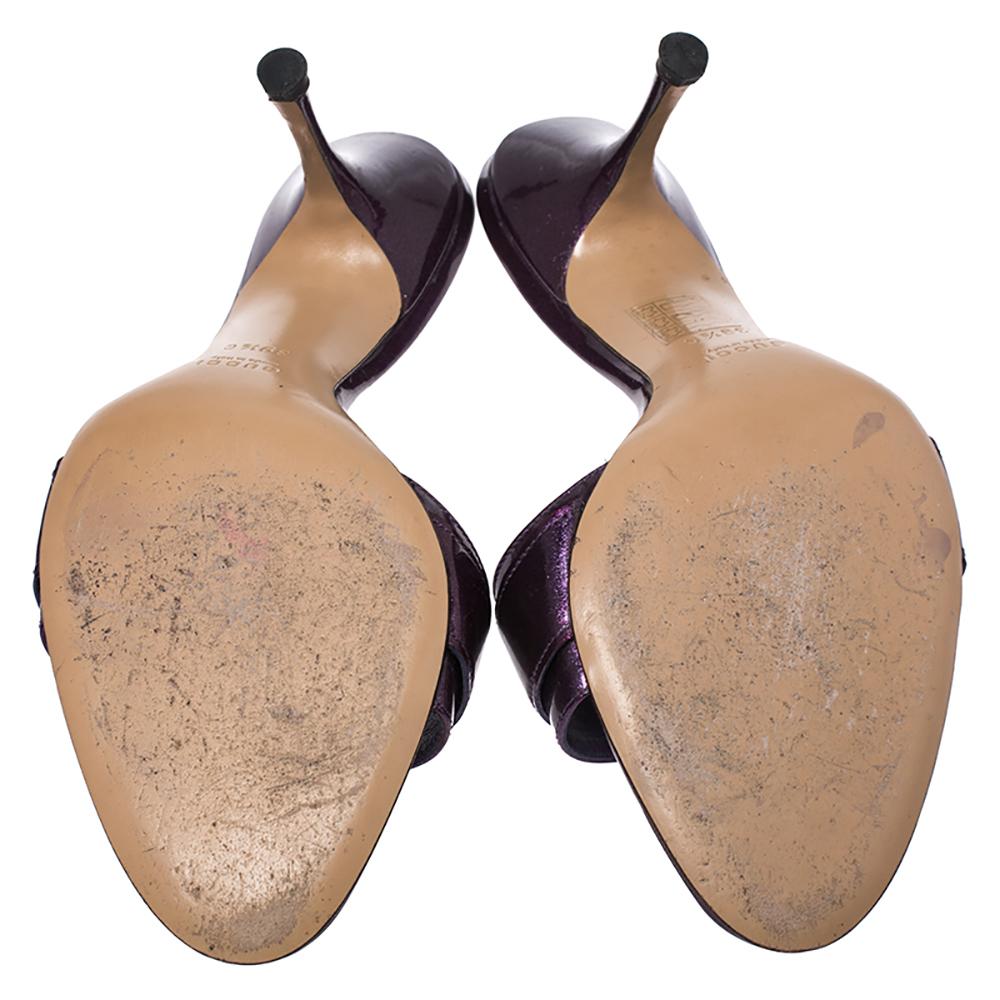 Gucci Purple Glitter Patent Leather Open Toe Sandals Size 39.5 1