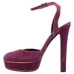 Gucci Purple/Gold Suede And Leather Huston Platform Ankle Strap Sandals Size 38