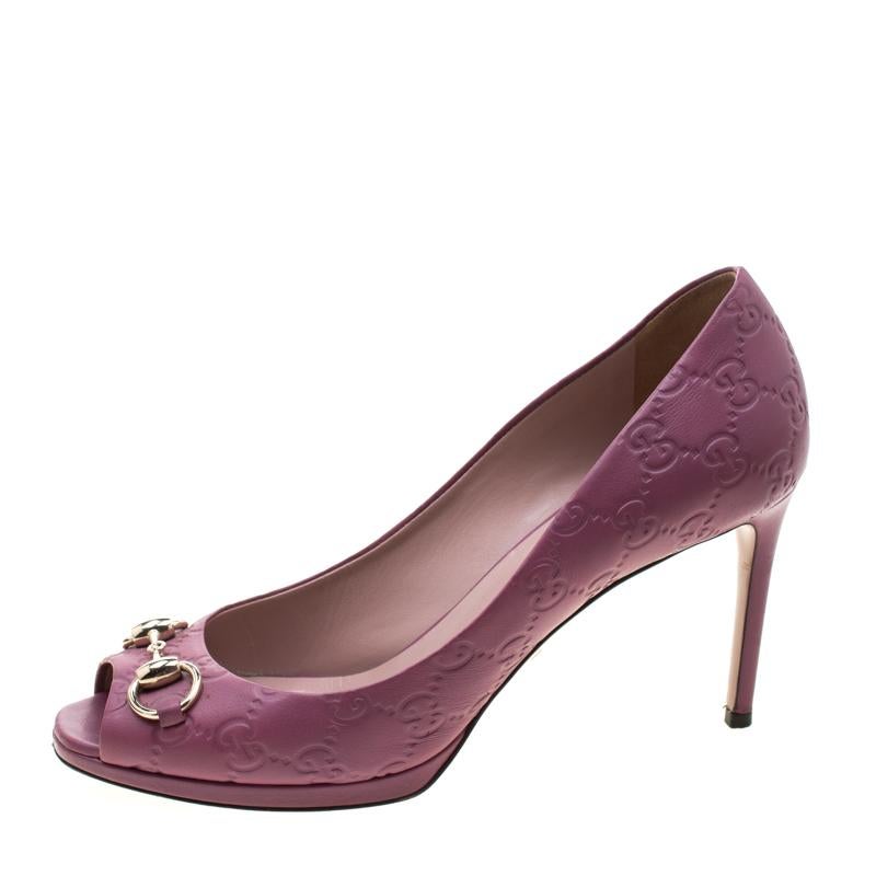 Women's Gucci Purple Guccissima Leather New Hollywood Horsebit Peep Toe Pumps Size 39.5