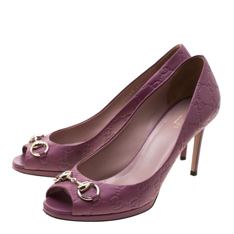 Gucci Purple Guccissima Leather New Hollywood Horsebit Peep Toe Pumps Size 39.5 2
