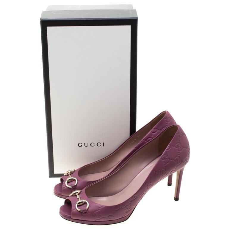 Gucci Purple Guccissima Leather New Hollywood Horsebit Peep Toe Pumps Size 39.5 3