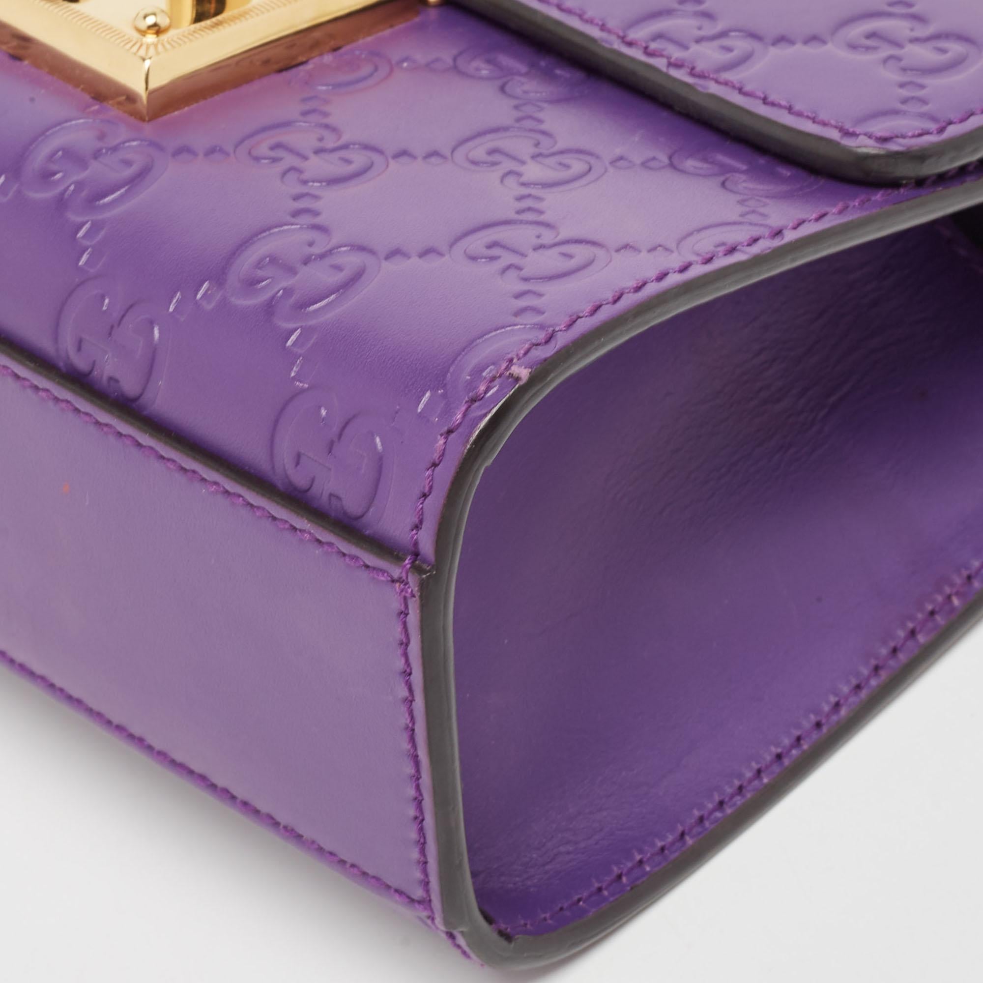 Gucci Purple Guccissima Leather Small Padlock Shoulder Bag For Sale 11