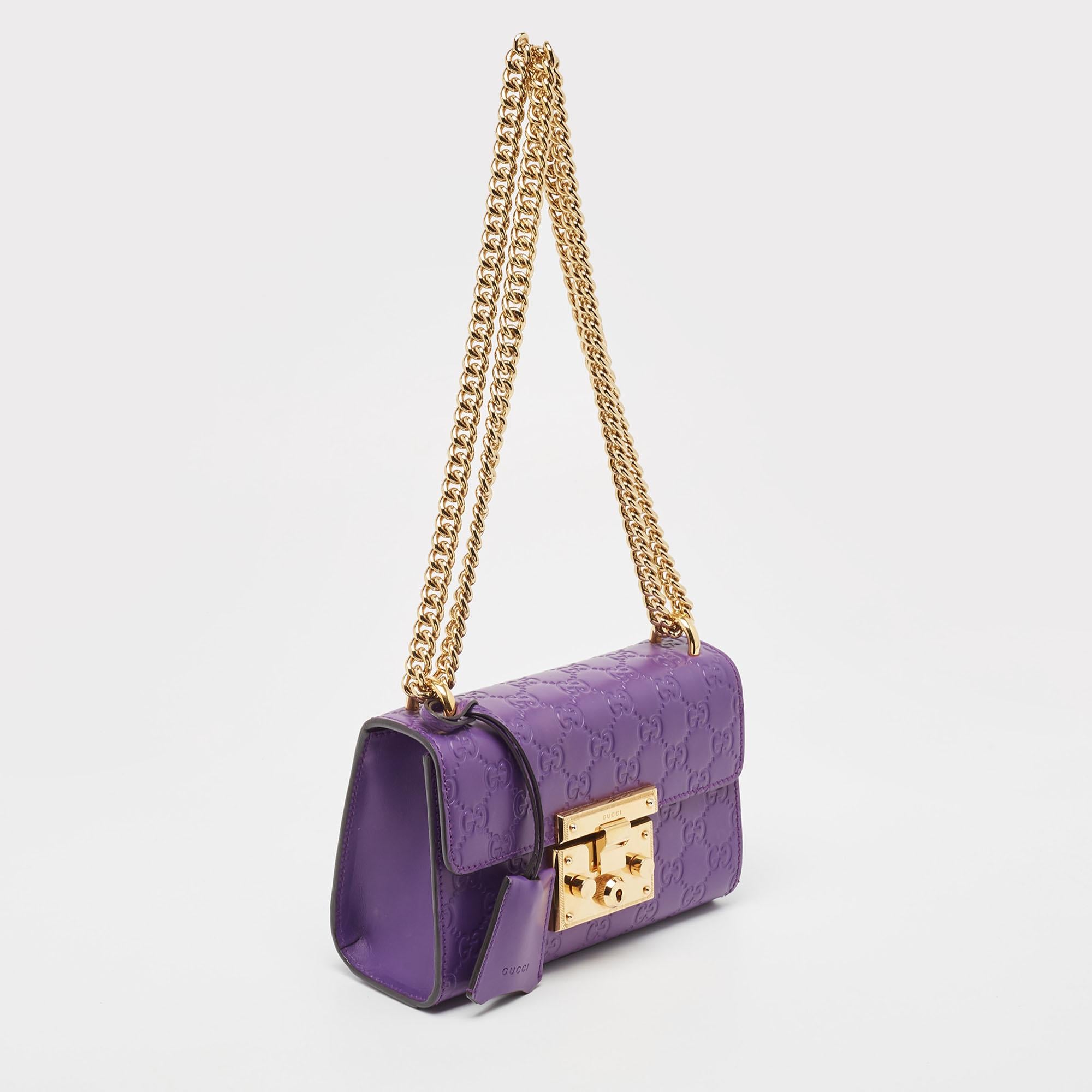 Gucci Purple Guccissima Leather Small Padlock Shoulder Bag For Sale 1
