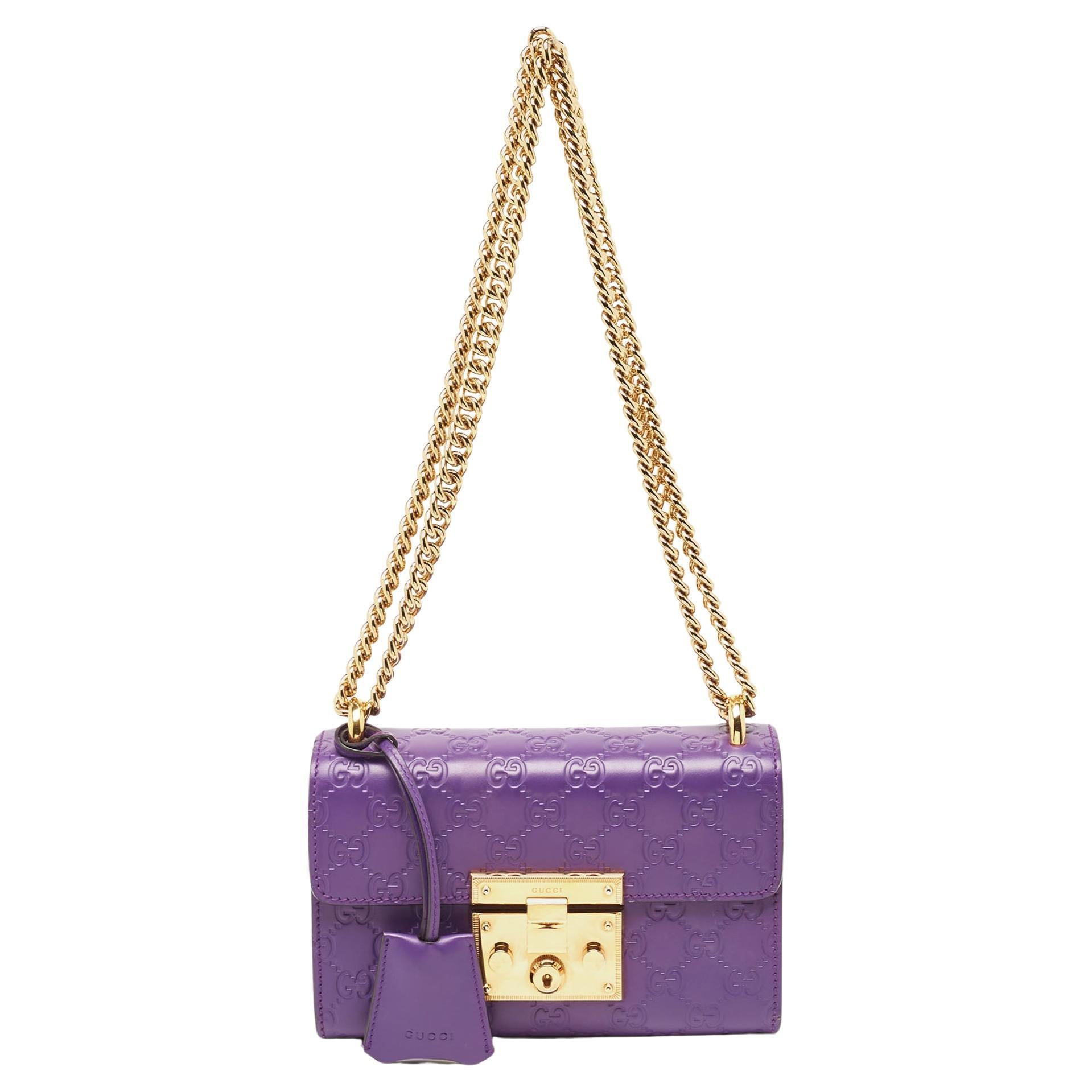 Gucci Purple Guccissima Leather Small Padlock Shoulder Bag For Sale