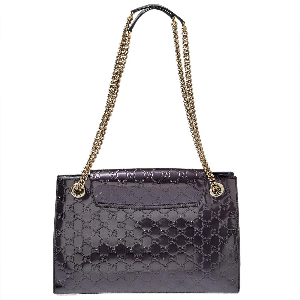 Gucci Purple Guccissima Patent Leather Large Emily Chain Shoulder Bag In Good Condition In Dubai, Al Qouz 2