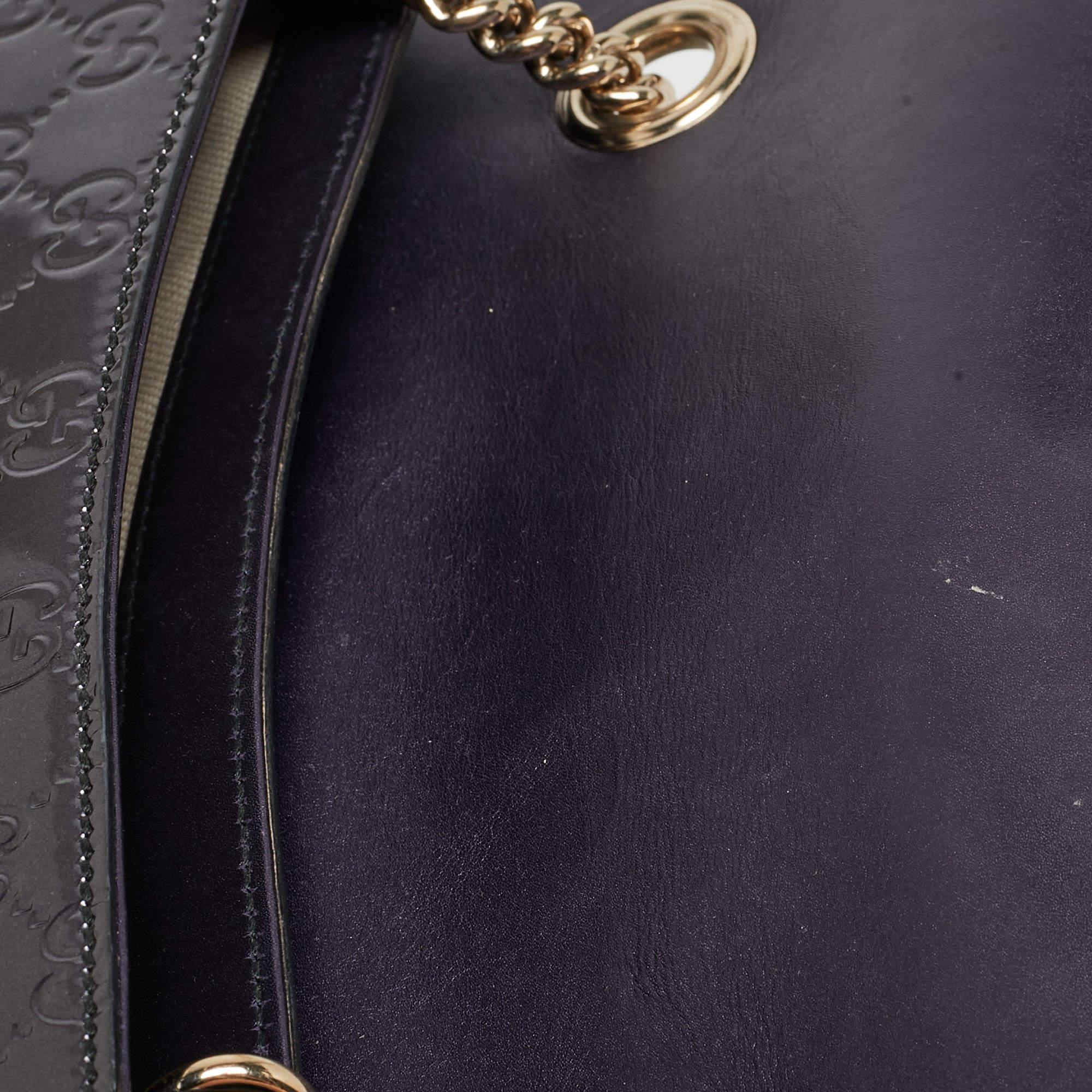 Gucci Purple Guccissima Patent Leather Medium Emily Chain Shoulder Bag For Sale 6