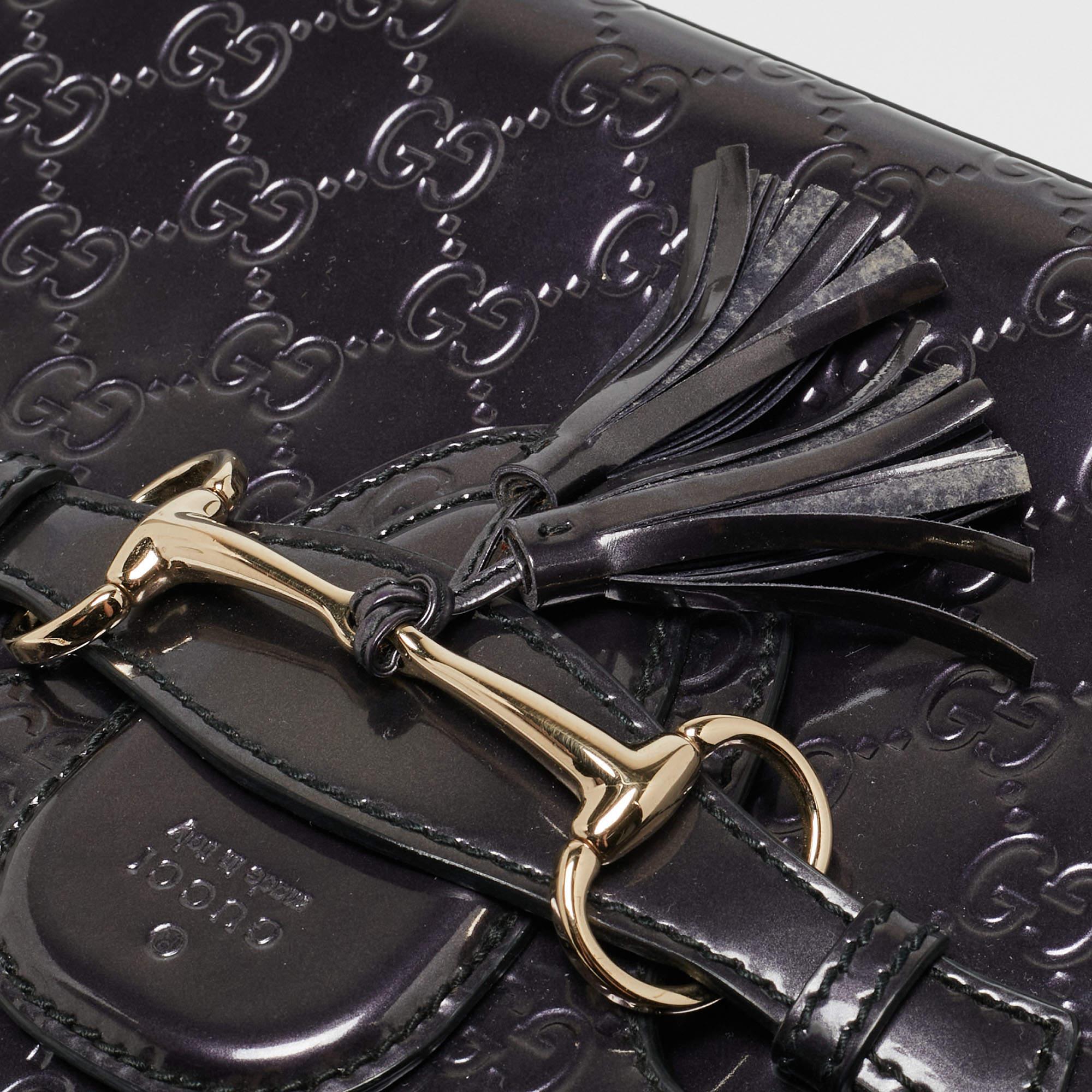 Gucci Purple Guccissima Patent Leather Medium Emily Chain Shoulder Bag For Sale 7