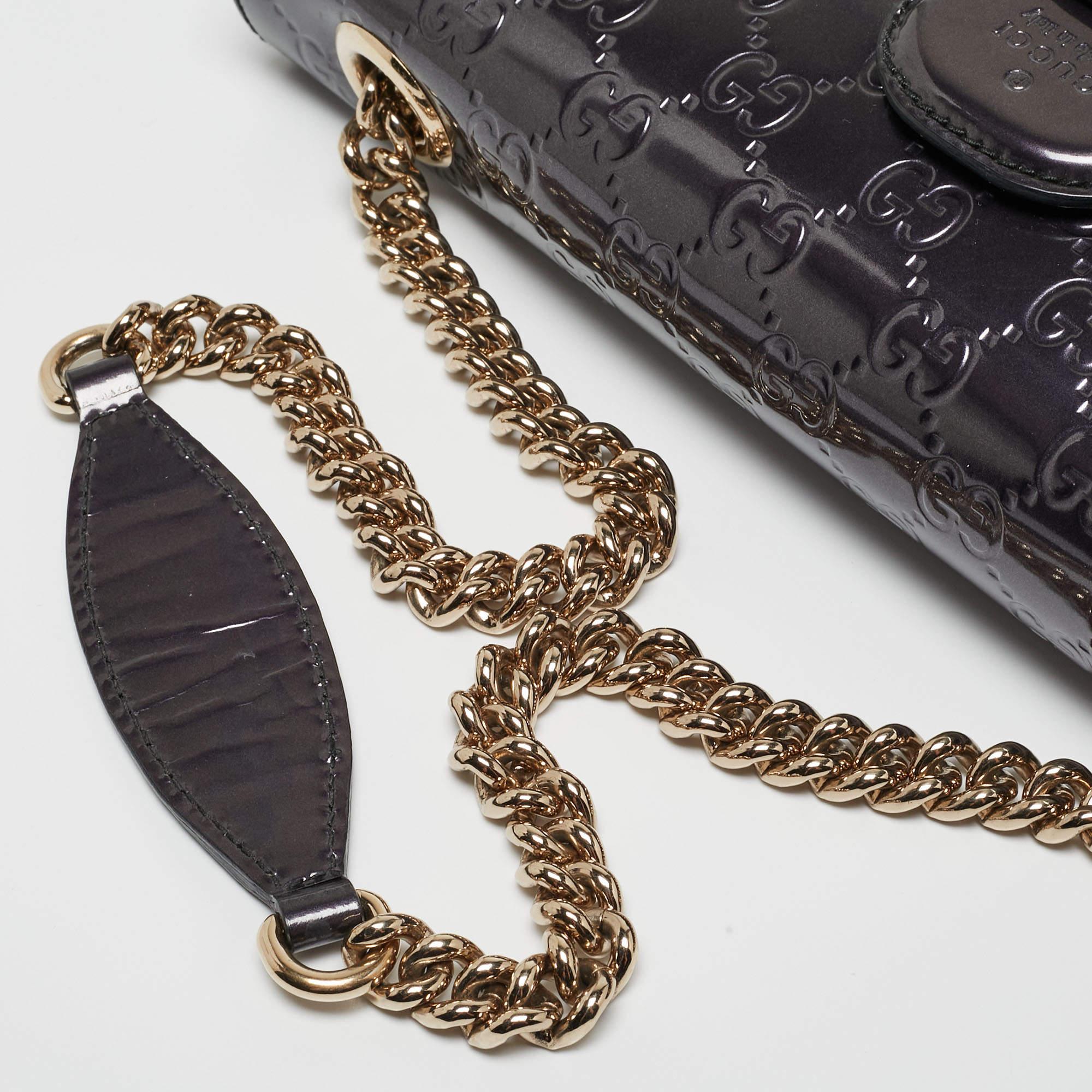 Gucci Purple Guccissima Patent Leather Medium Emily Chain Shoulder Bag For Sale 8