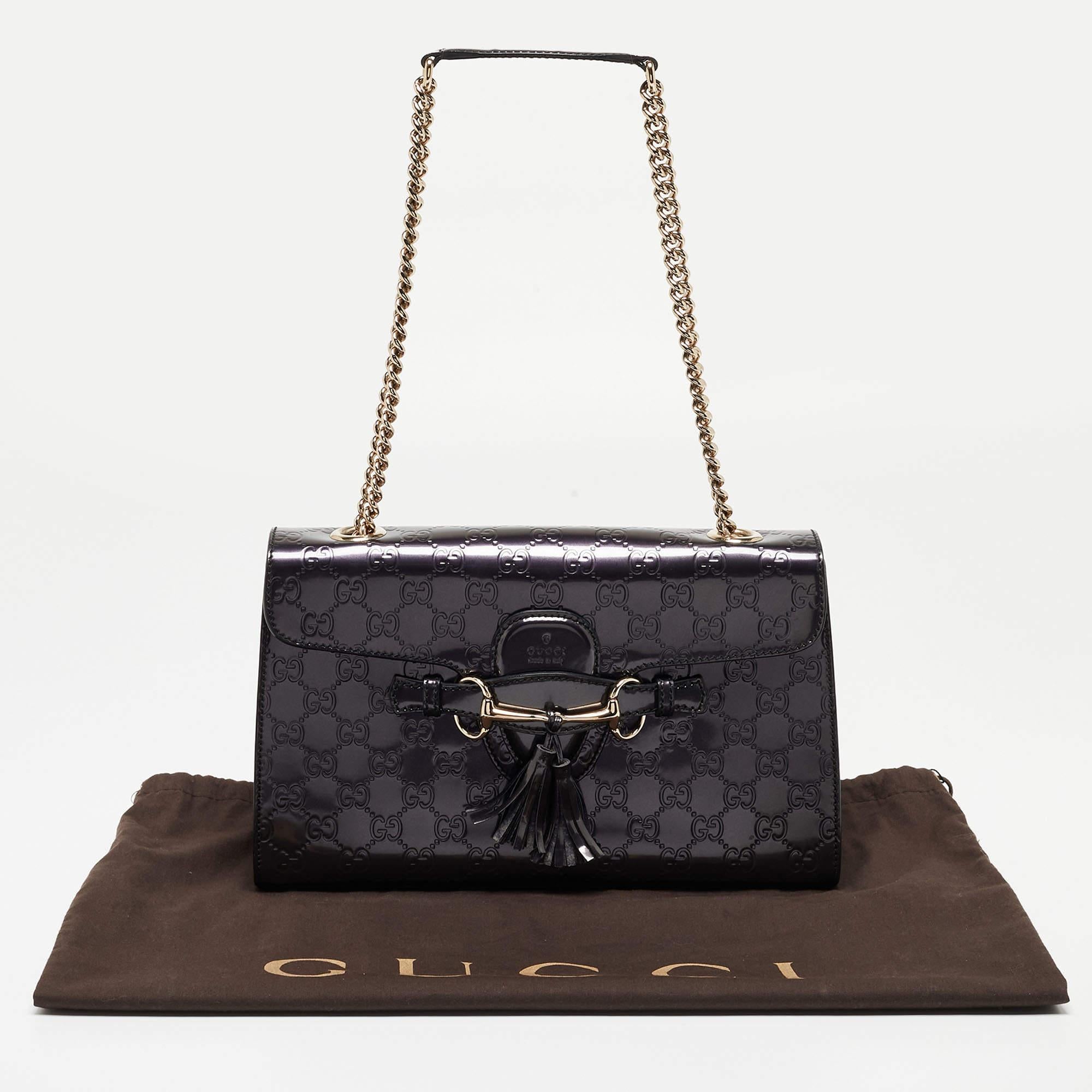 Gucci Purple Guccissima Patent Leather Medium Emily Chain Shoulder Bag For Sale 1
