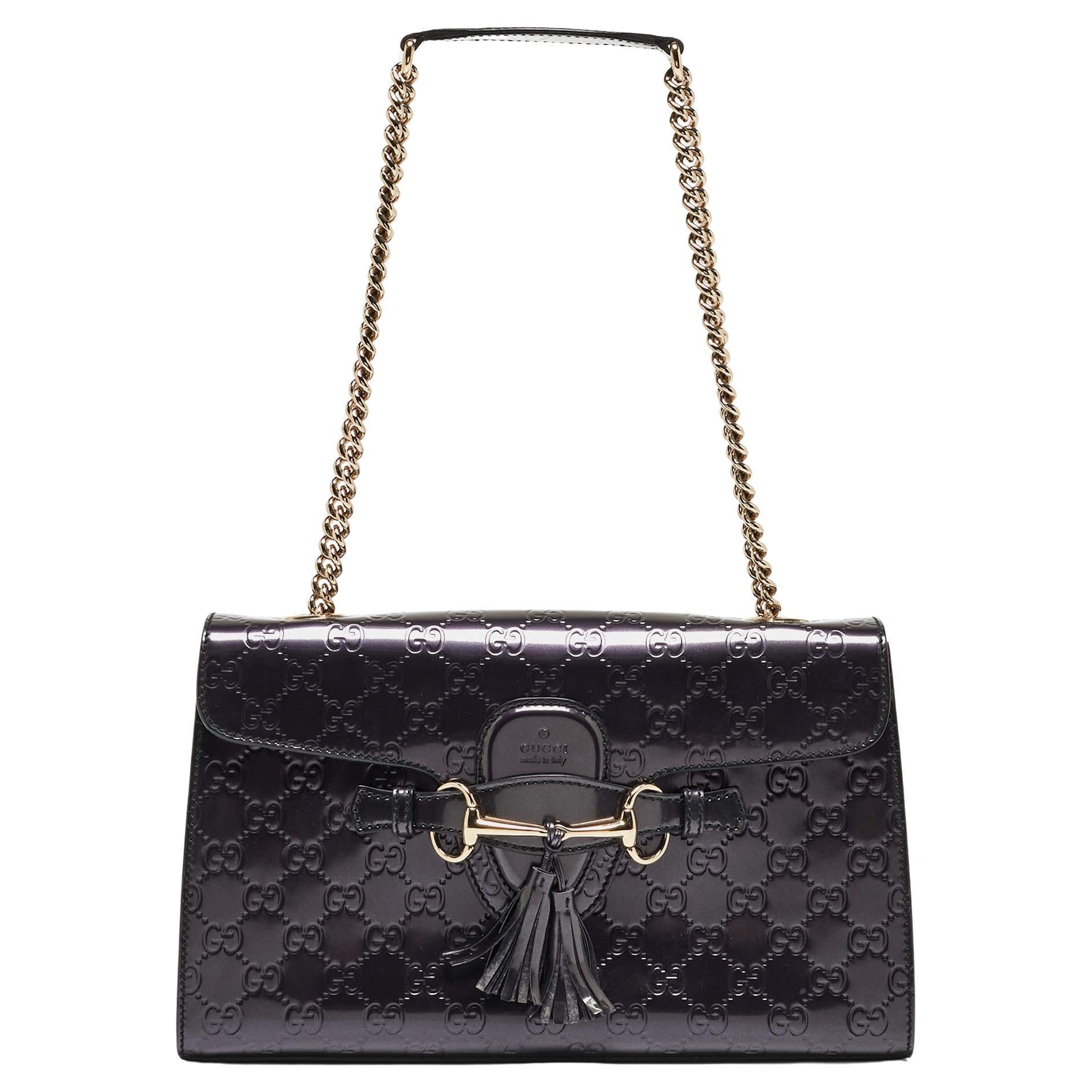 Gucci Purple Guccissima Patent Leather Medium Emily Chain Shoulder Bag For Sale