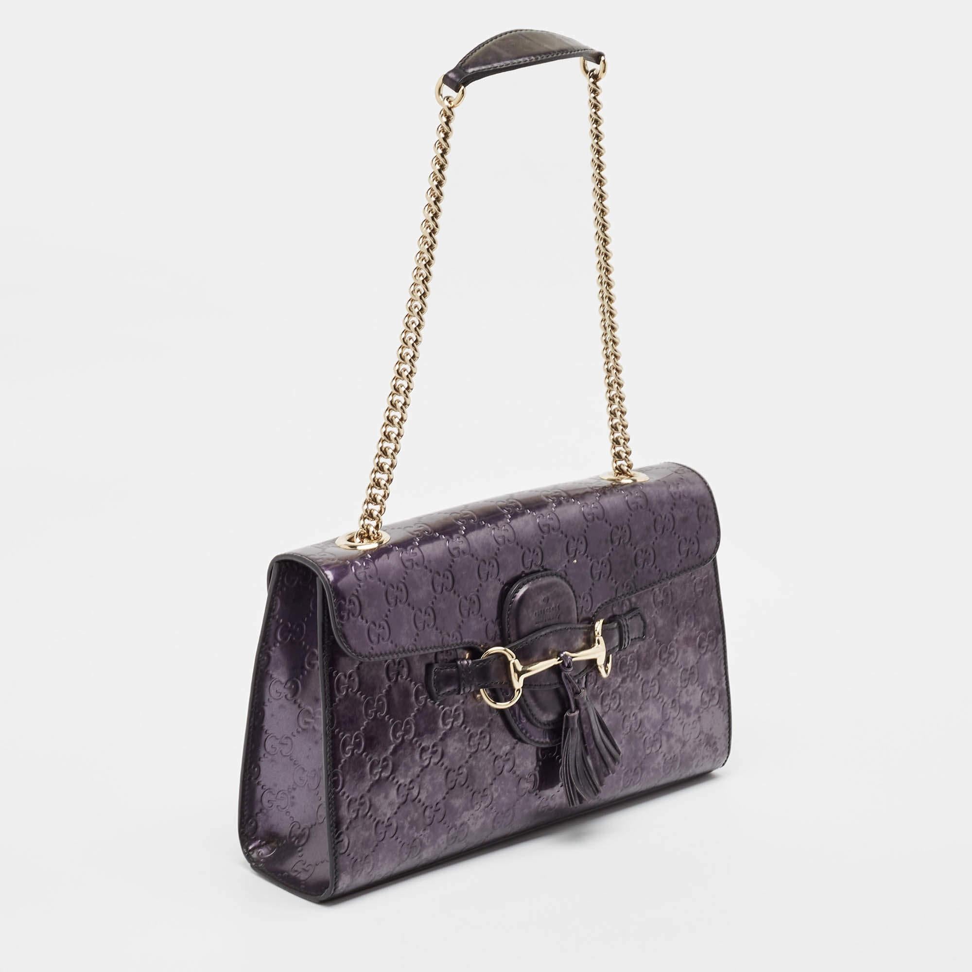 Black Gucci Purple Guccissima Patent Leather Medium Emily Shoulder Bag