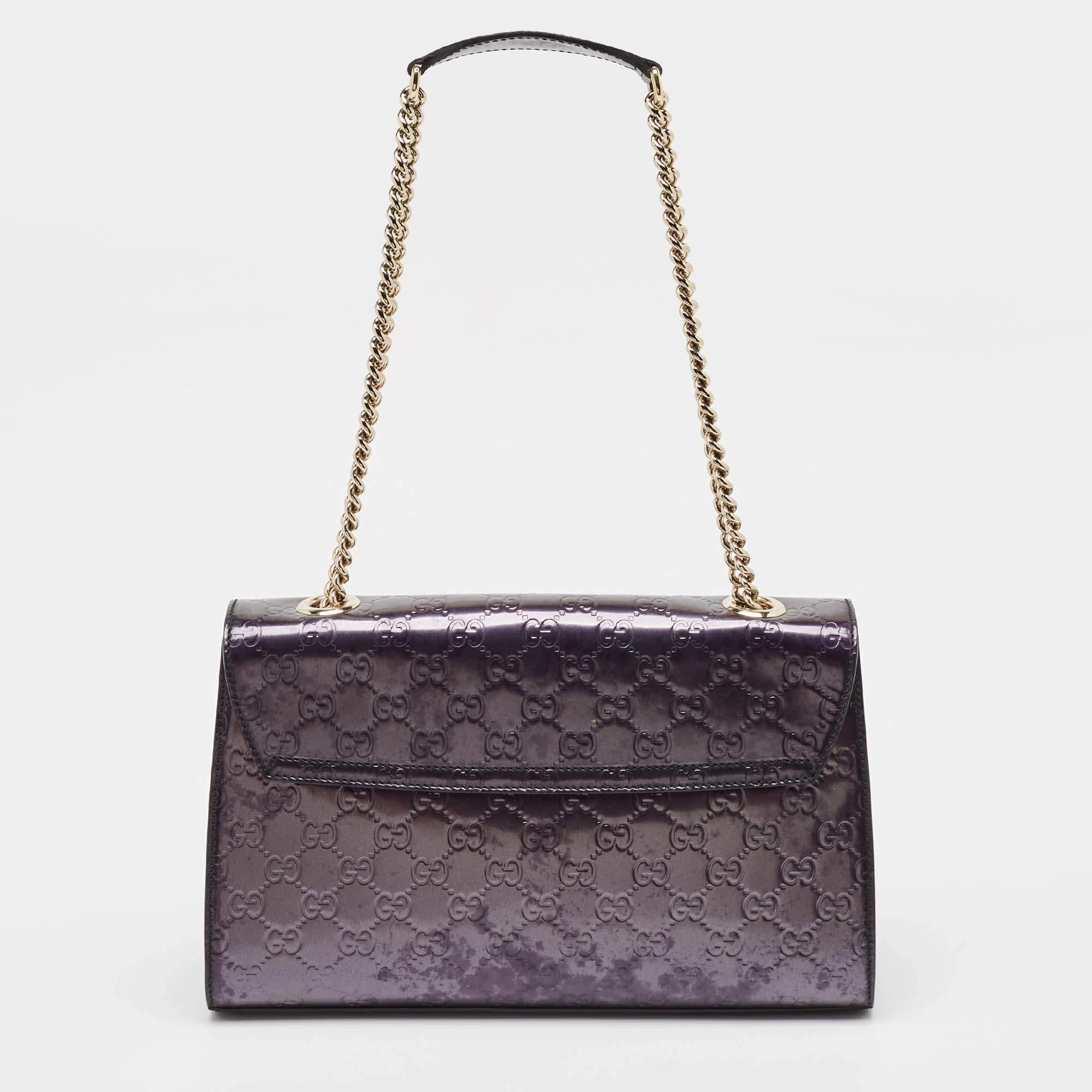 Gucci Purple Guccissima Patent Leather Medium Emily Shoulder Bag In Fair Condition In Dubai, Al Qouz 2