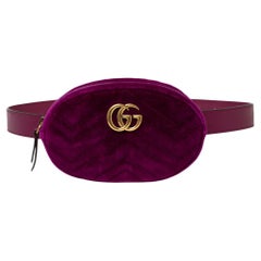 Gucci Purple Jam Matelassé Velvet GG Marmont Belt Bag