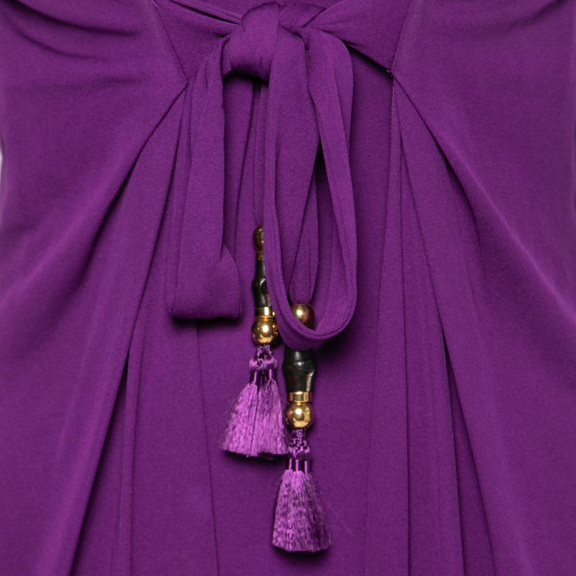 Gucci Purple Jersey Tie Detail Sleeveless Dress S In Good Condition In Dubai, Al Qouz 2