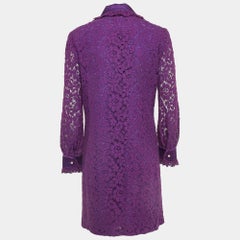 Gucci Purple Lace Satin Trimmed Shirt Dress M